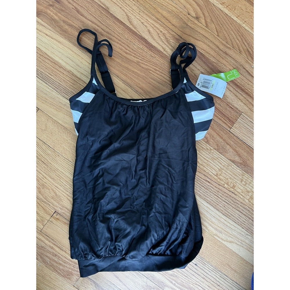 NEXT double up‎ tankini swim top 32 B/C black white Stripe